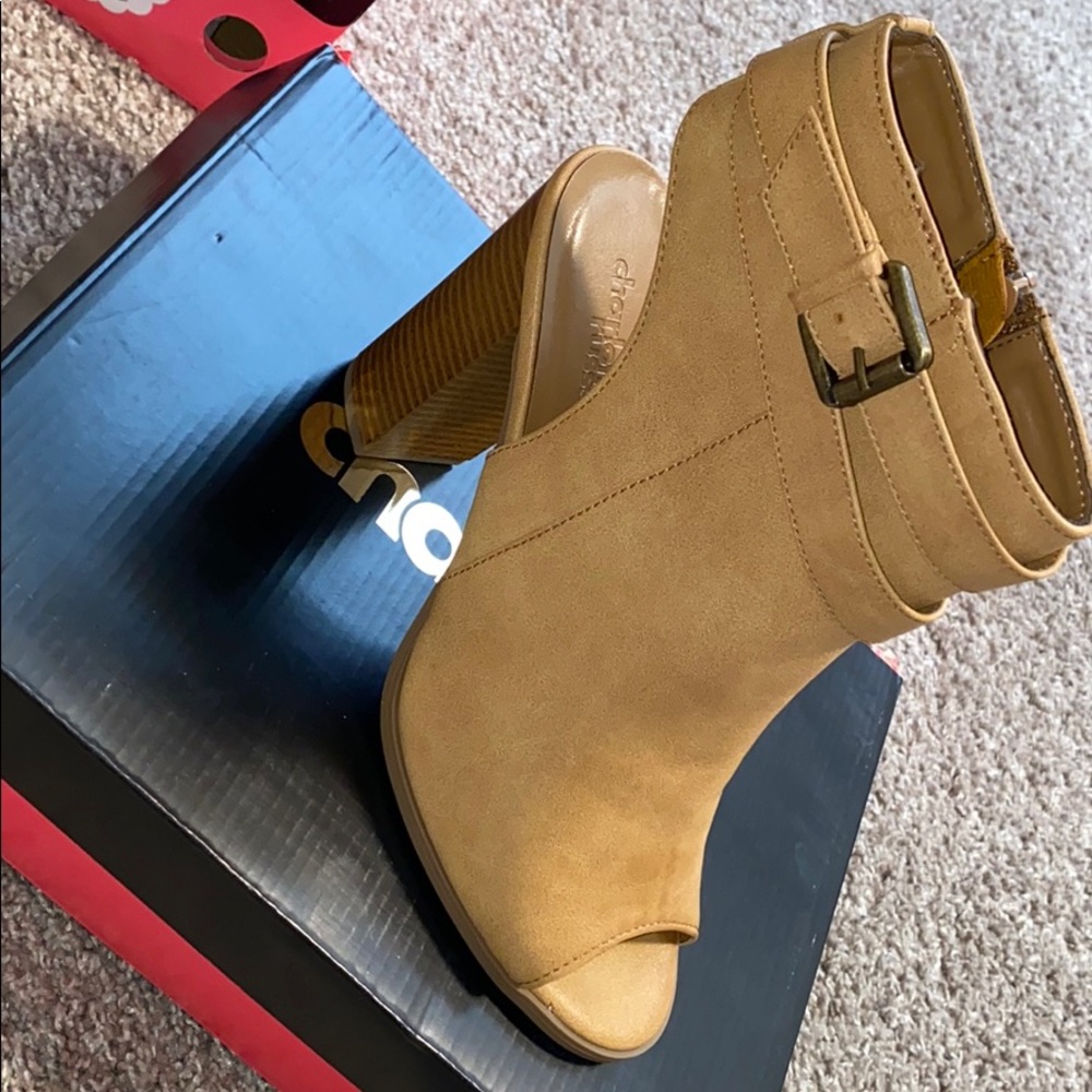 Nude open toed and open heel booties